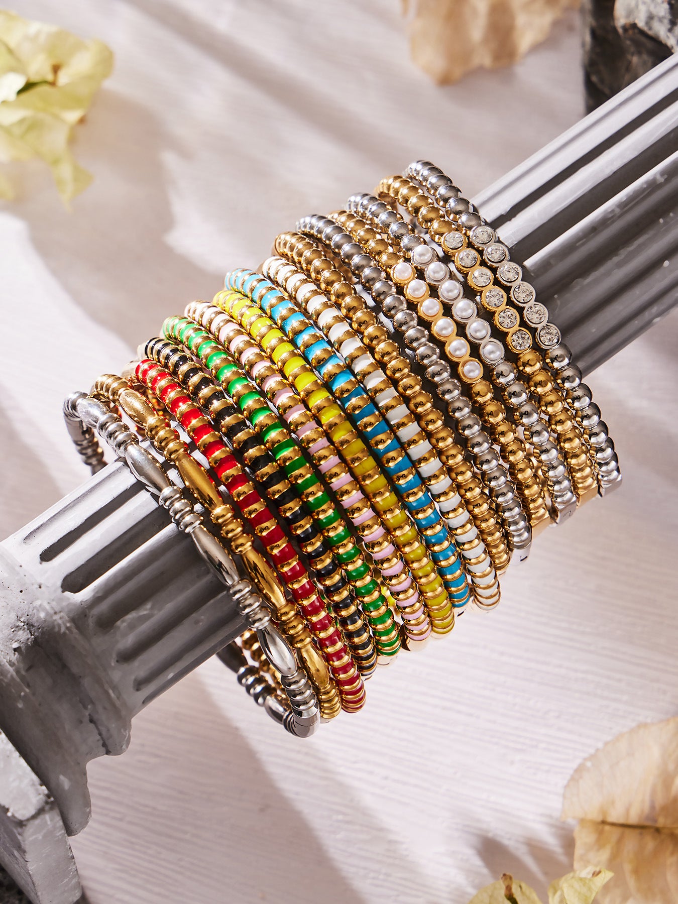 316L Stainless Steel Colorful Enamel Zircon Geometric Stackable Bracelets - Image 9
