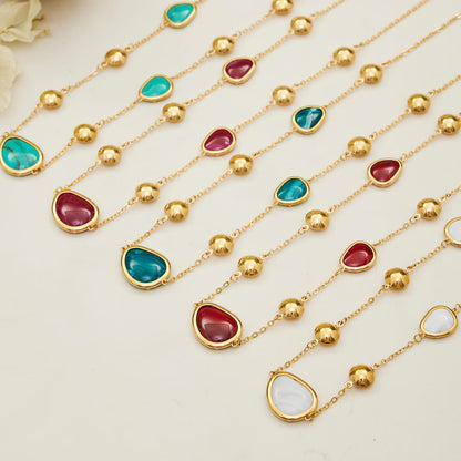 Collection of 316L stainless steel colorful glass stone necklaces for wholesale jewelry buyers