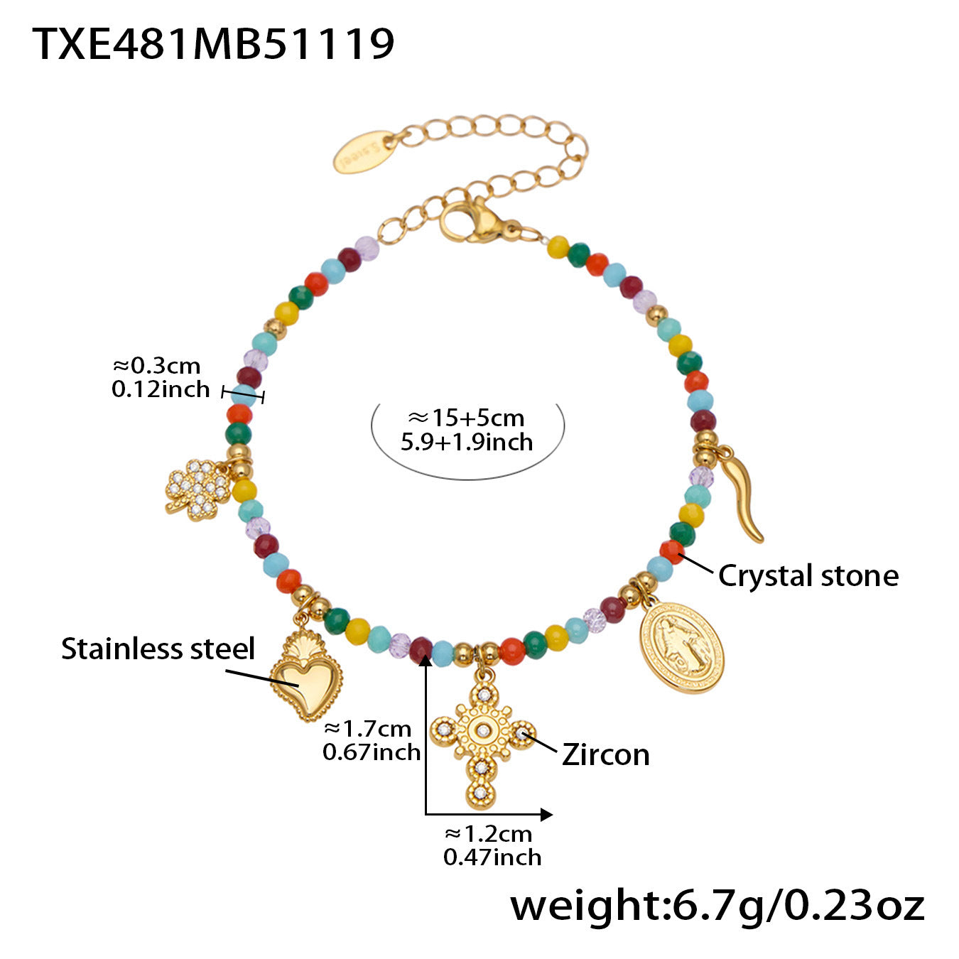 316L Stainless Steel Colorful Natural Stone Beaded Charm Bracelet & Necklace - Image 1