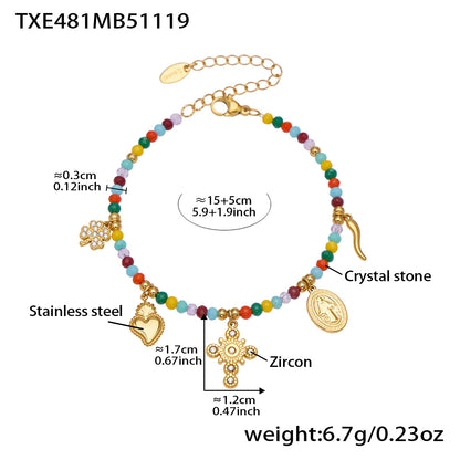 316L Stainless Steel Colorful Natural Stone Beaded Charm Bracelet & Necklace - Image 1