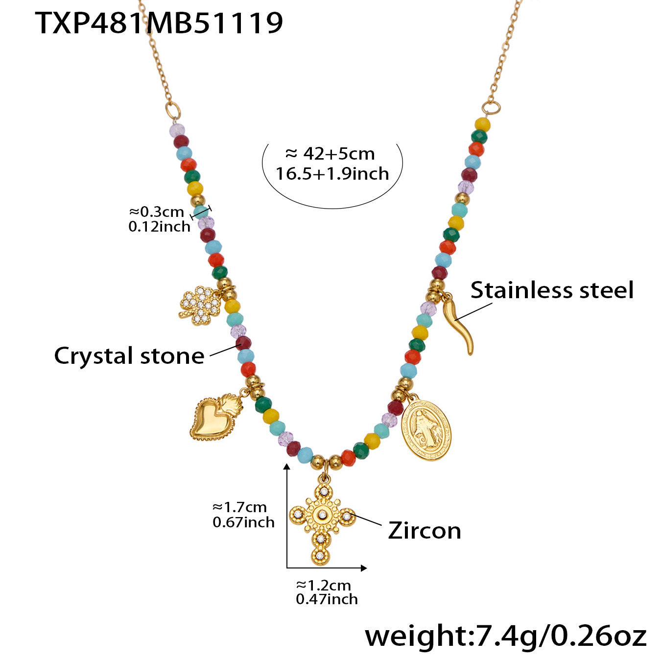 316L Stainless Steel Colorful Natural Stone Beaded Charm Bracelet & Necklace - Image 10