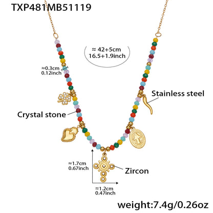 316L Stainless Steel Colorful Natural Stone Beaded Charm Bracelet & Necklace - Image 10