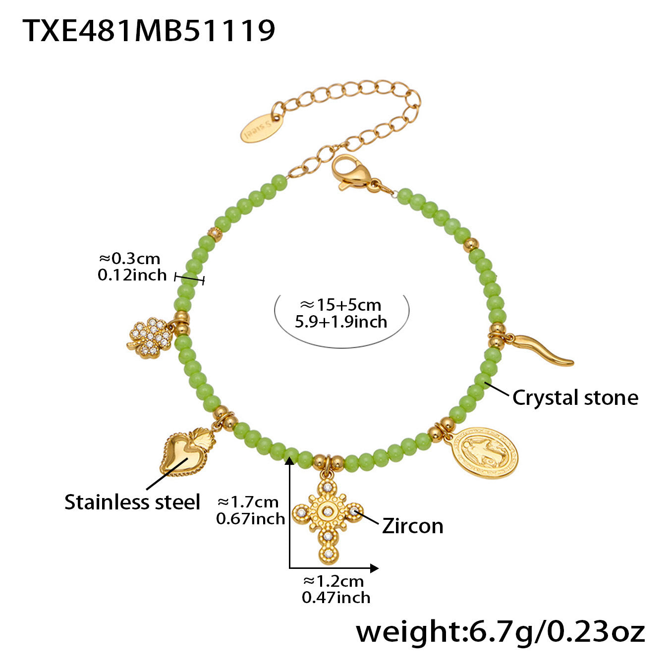 316L Stainless Steel Colorful Natural Stone Beaded Charm Bracelet & Necklace - Image 12