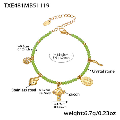 316L Stainless Steel Colorful Natural Stone Beaded Charm Bracelet & Necklace - Image 12