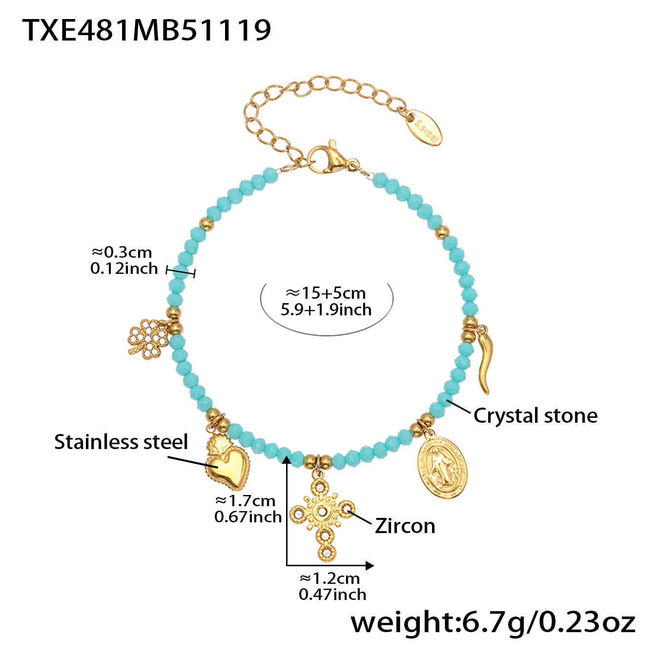 316L Stainless Steel Colorful Natural Stone Beaded Charm Bracelet & Necklace - Image 13