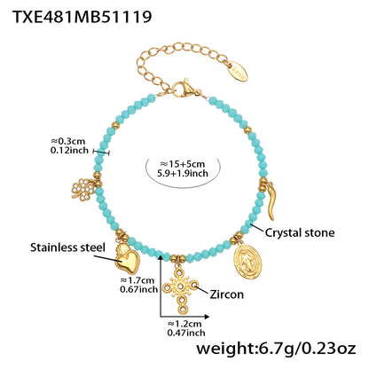 316L Stainless Steel Colorful Natural Stone Beaded Charm Bracelet & Necklace - Image 13