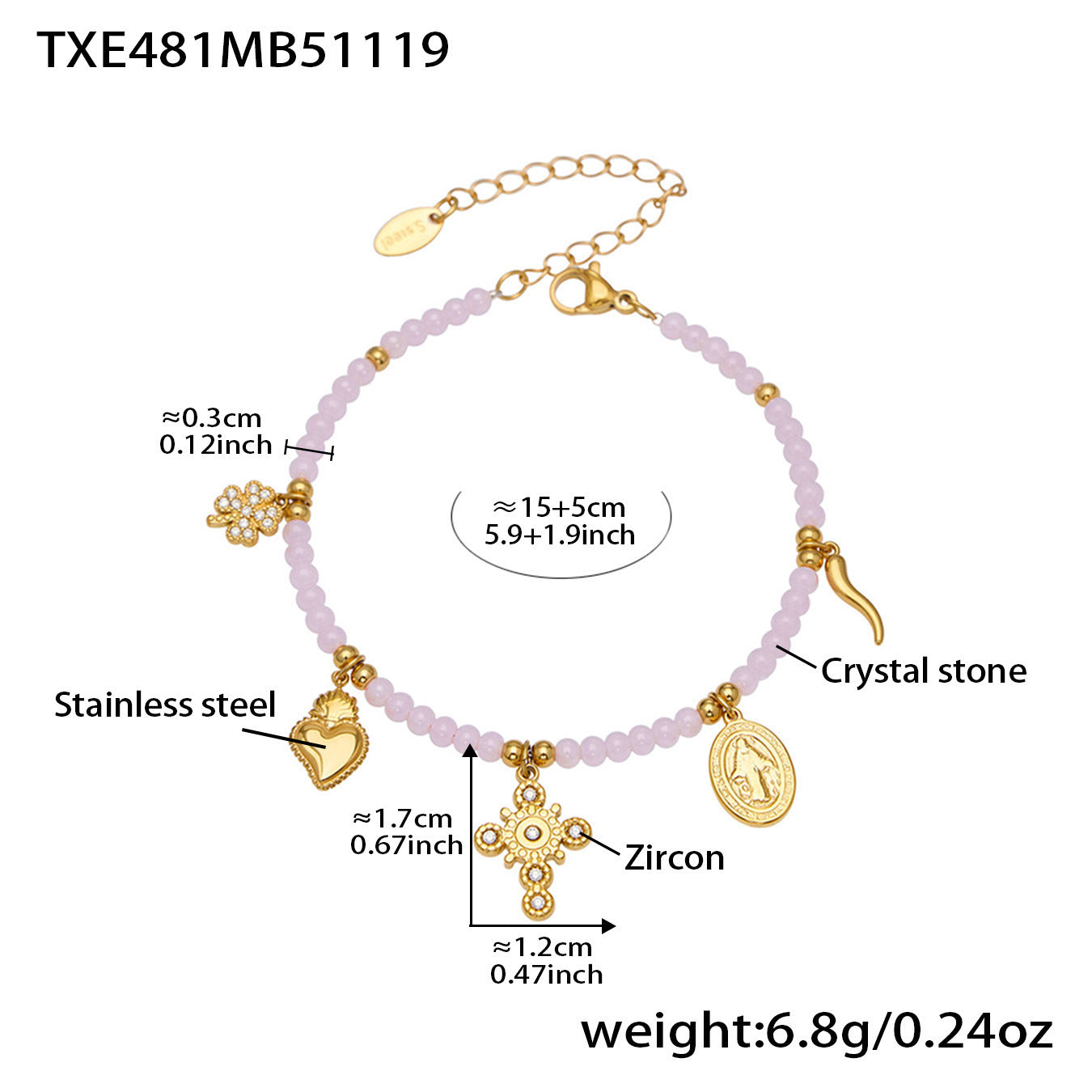 316L Stainless Steel Colorful Natural Stone Beaded Charm Bracelet & Necklace - Image 14