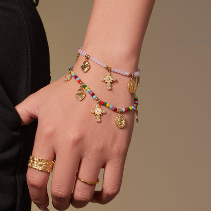 316L Stainless Steel Colorful Natural Stone Beaded Charm Bracelet & Necklace - Image 4