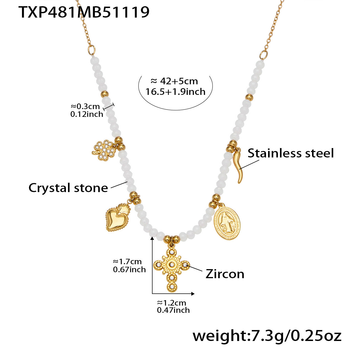 316L Stainless Steel Colorful Natural Stone Beaded Charm Bracelet & Necklace - Image 6