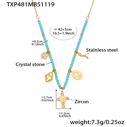 316L Stainless Steel Colorful Natural Stone Beaded Charm Bracelet & Necklace - Image 8