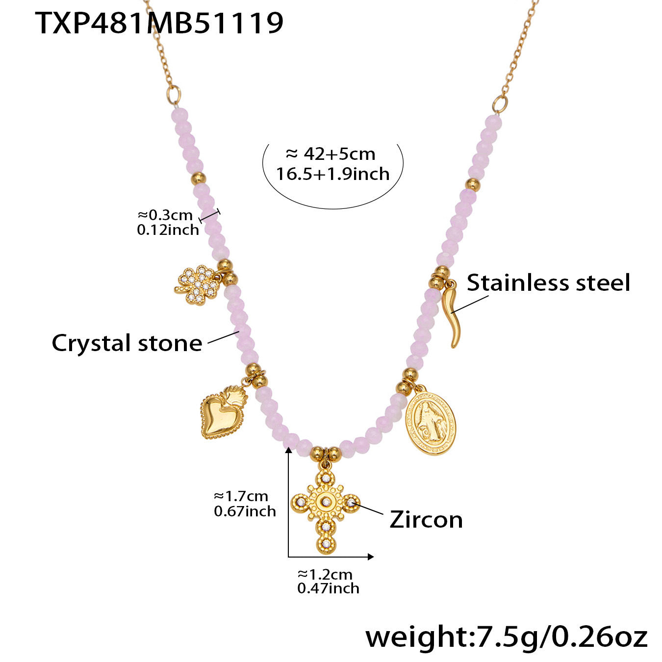 316L Stainless Steel Colorful Natural Stone Beaded Charm Bracelet & Necklace - Image 9