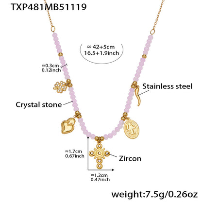 316L Stainless Steel Colorful Natural Stone Beaded Charm Bracelet & Necklace - Image 9