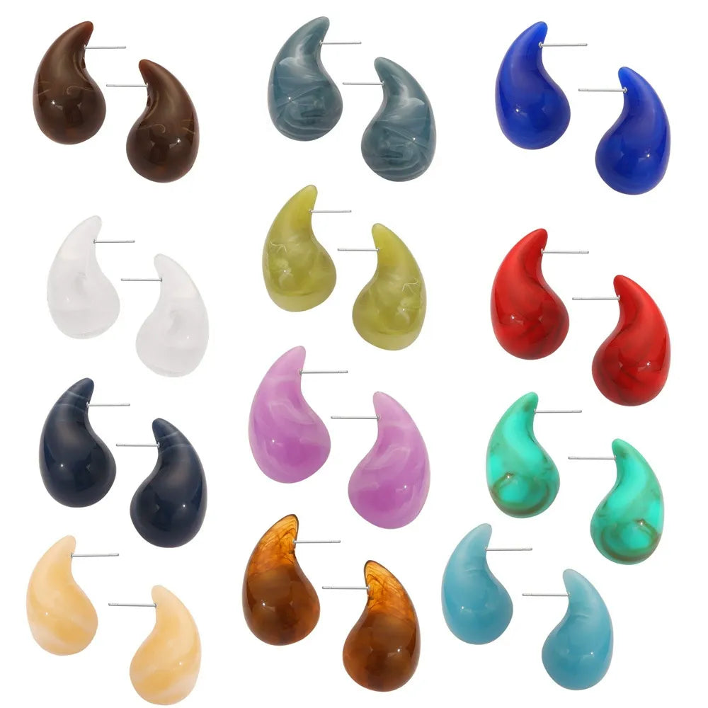 Colorful resin teardrop stud earrings in multiple colors with 316L stainless steel posts, lightweight waterproof fashion earrings collection

