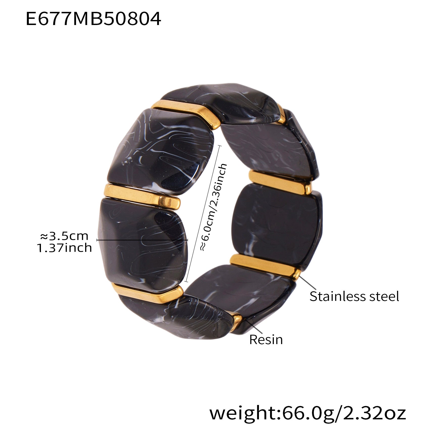 316L Stainless Steel Colorful Resin Wide Elastic Bracelet - Image 1