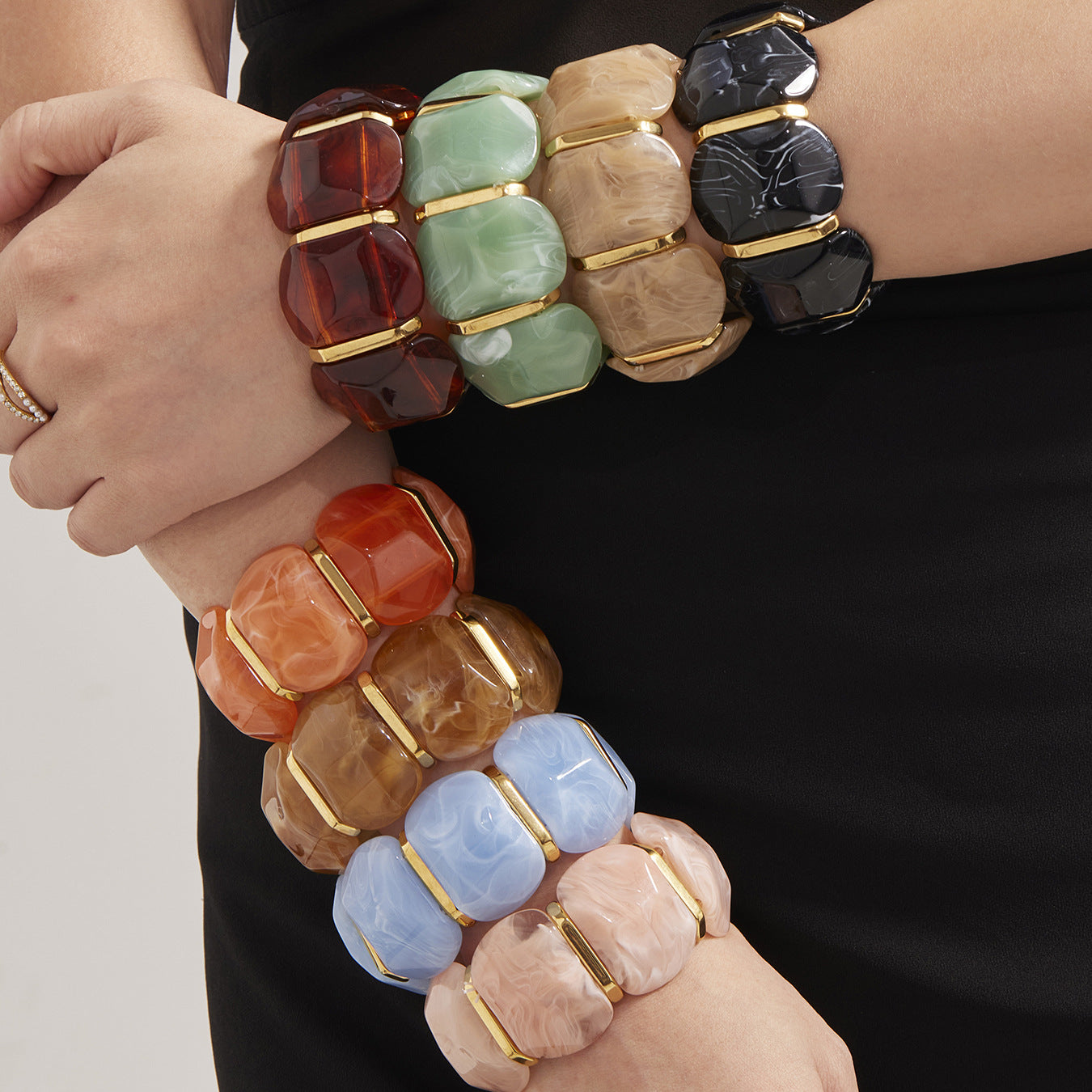 316L Stainless Steel Colorful Resin Wide Elastic Bracelet - Image 10