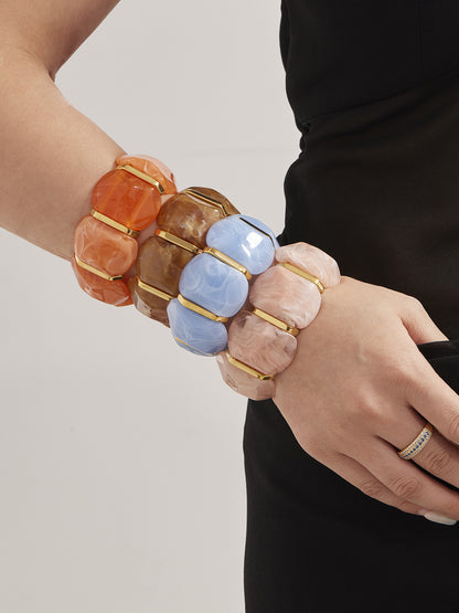 316L Stainless Steel Colorful Resin Wide Elastic Bracelet - Image 11