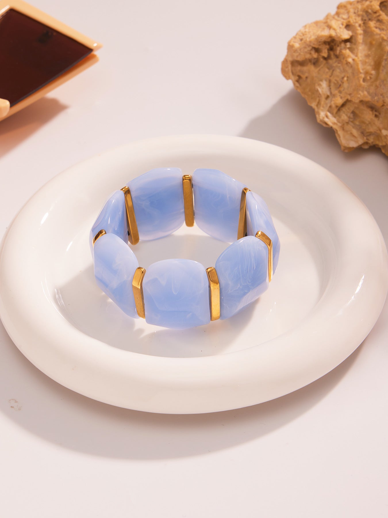 316L Stainless Steel Colorful Resin Wide Elastic Bracelet - Image 12