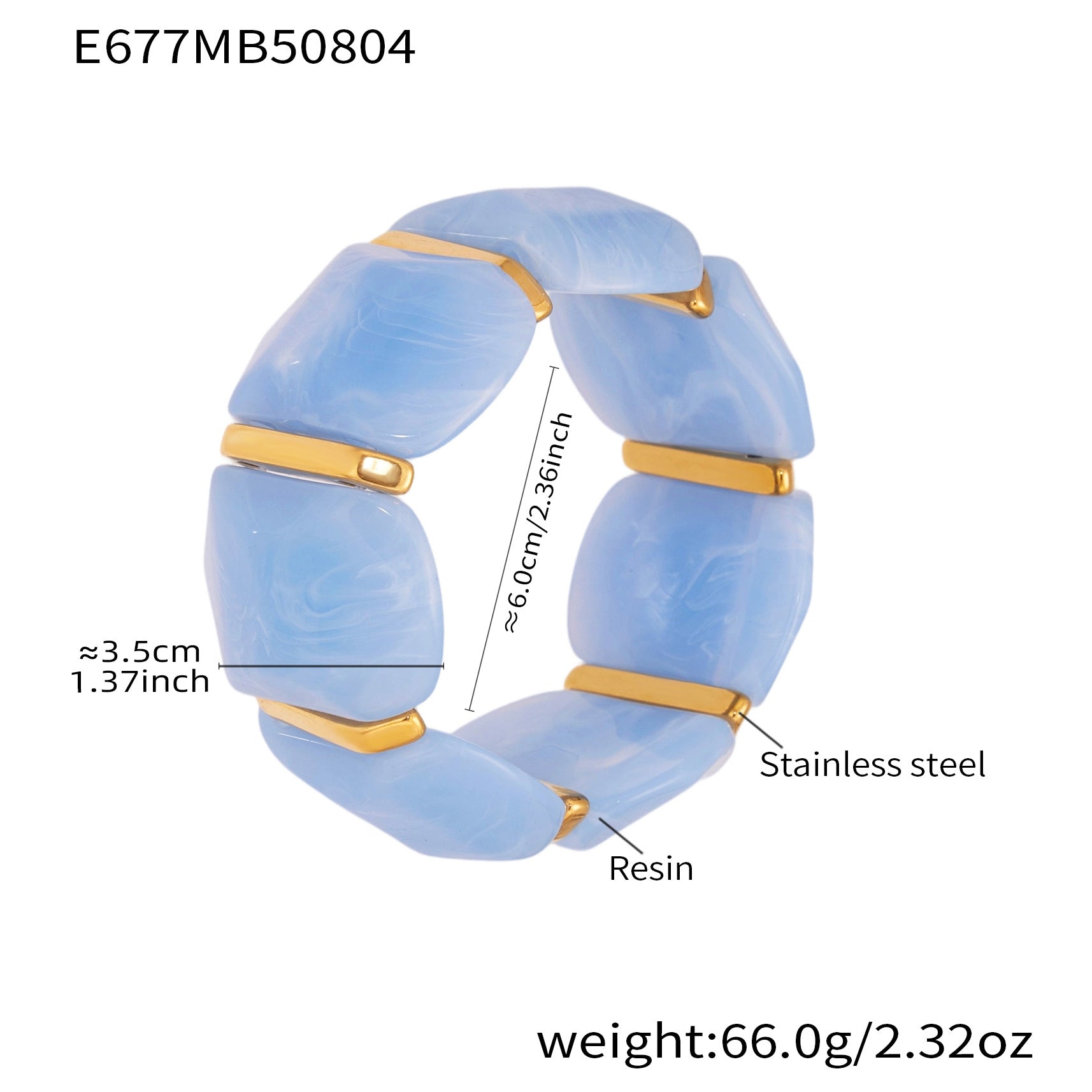 316L Stainless Steel Colorful Resin Wide Elastic Bracelet - Image 13