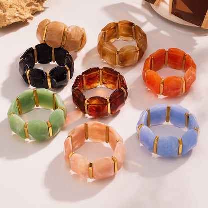 316L Stainless Steel Colorful Resin Wide Elastic Bracelet - Image 14
