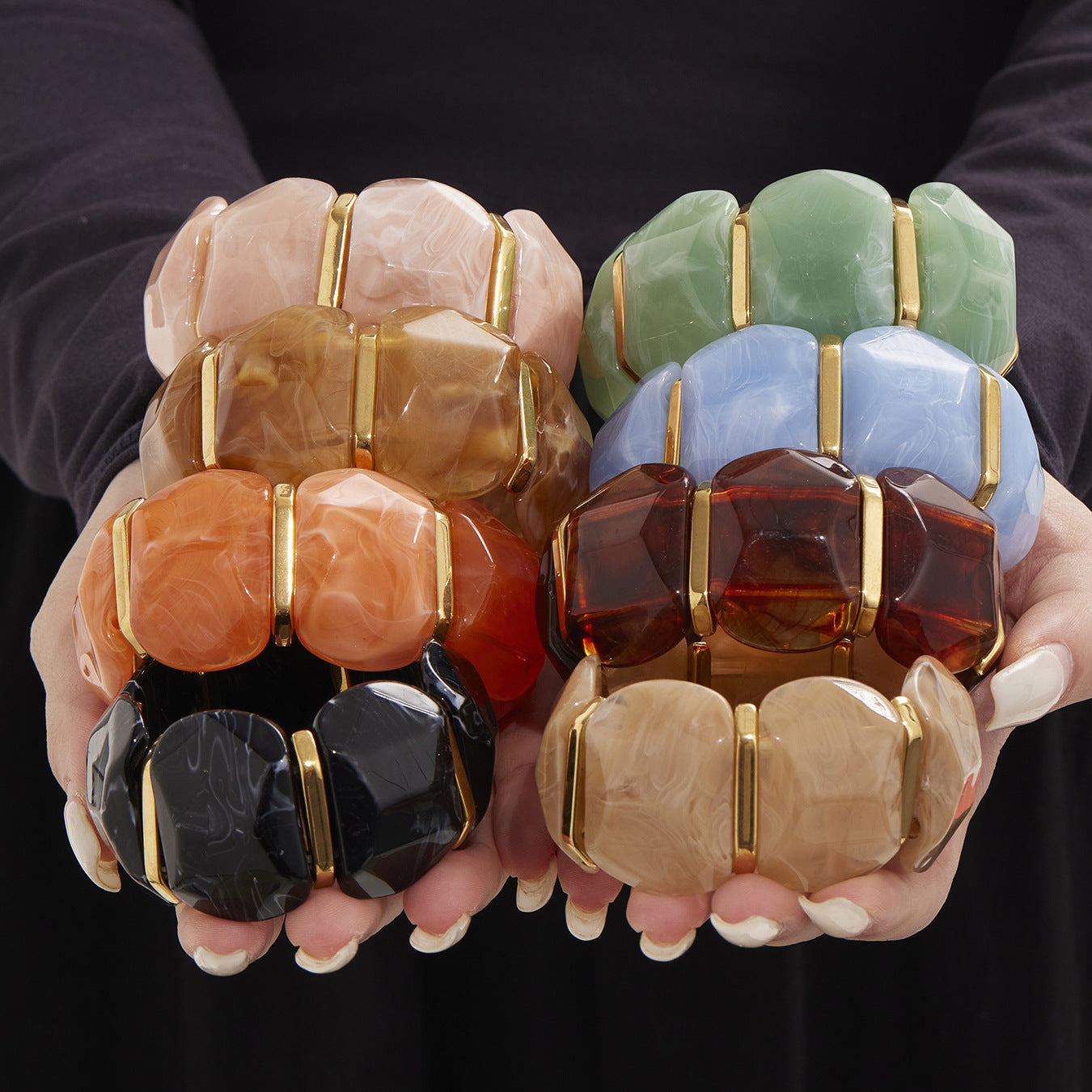 316L Stainless Steel Colorful Resin Wide Elastic Bracelet - Image 15