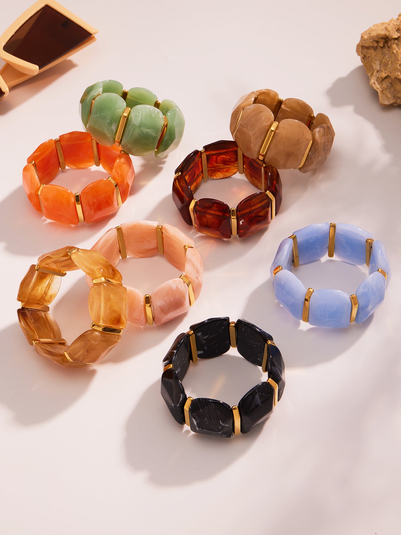 316L Stainless Steel Colorful Resin Wide Elastic Bracelet - Image 16