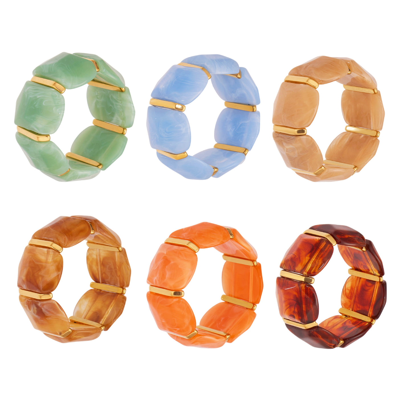 316L Stainless Steel Colorful Resin Wide Elastic Bracelet - Image 17