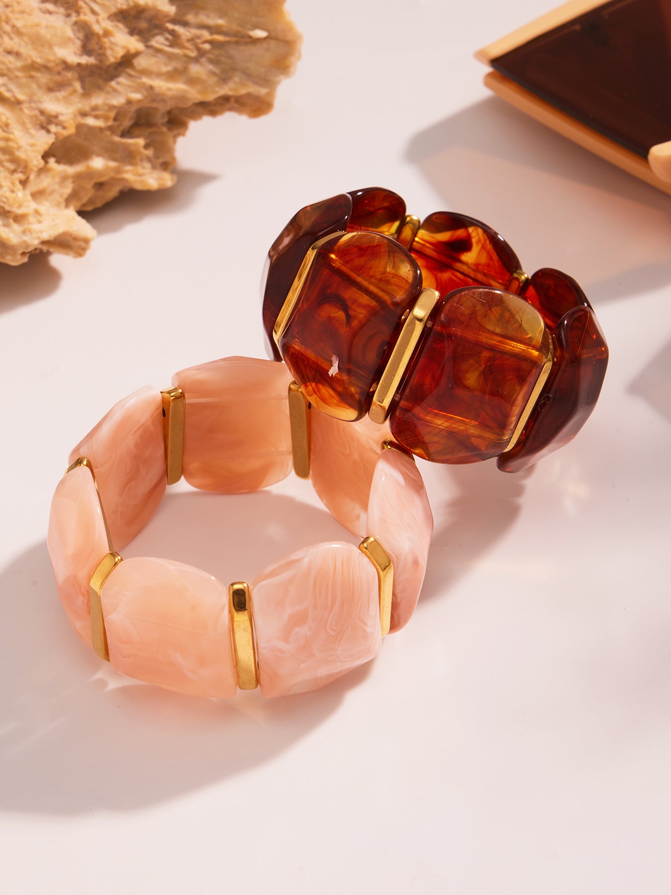 316L Stainless Steel Colorful Resin Wide Elastic Bracelet - Image 2