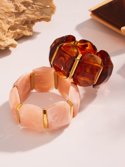 316L Stainless Steel Colorful Resin Wide Elastic Bracelet - Image 2