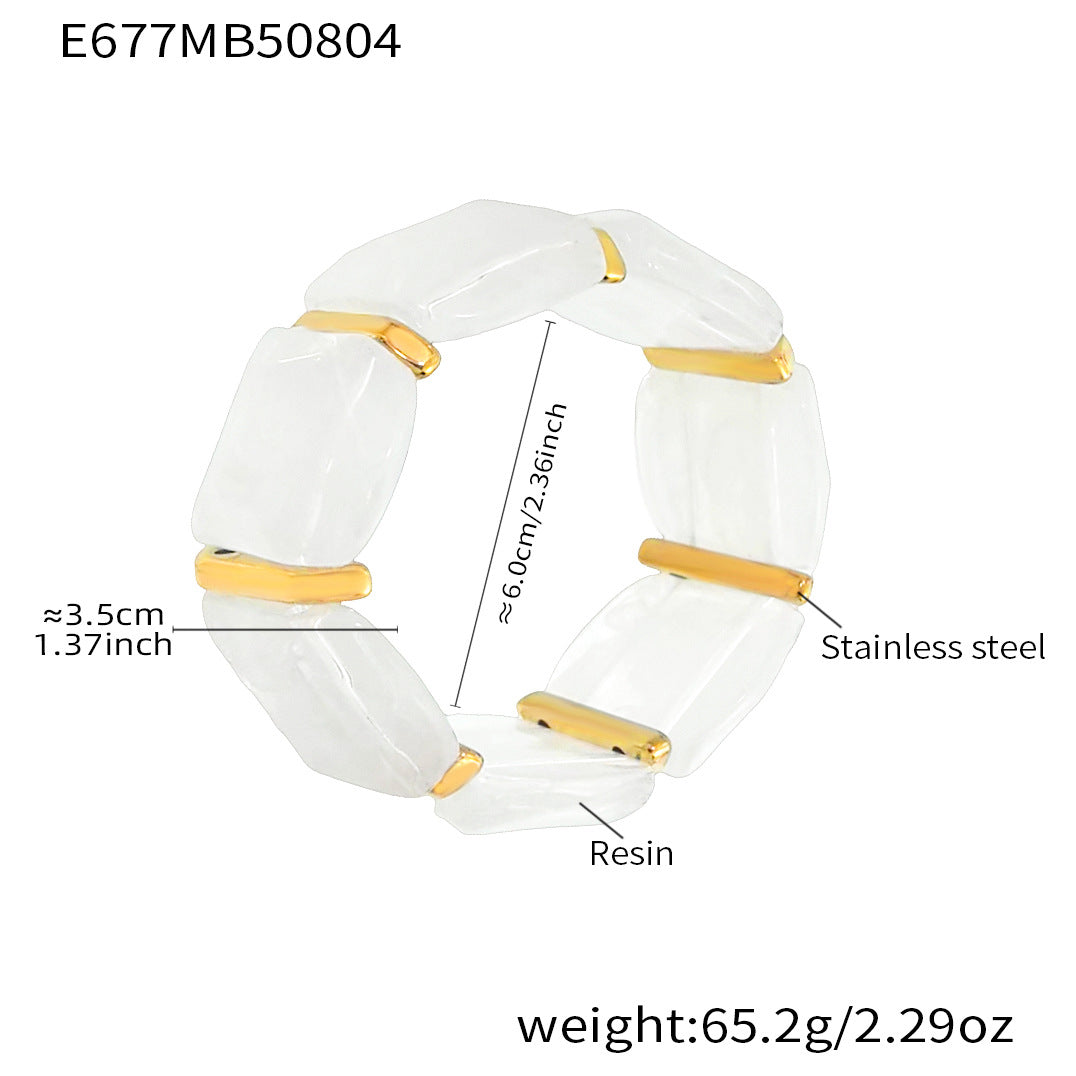316L Stainless Steel Colorful Resin Wide Elastic Bracelet - Image 3