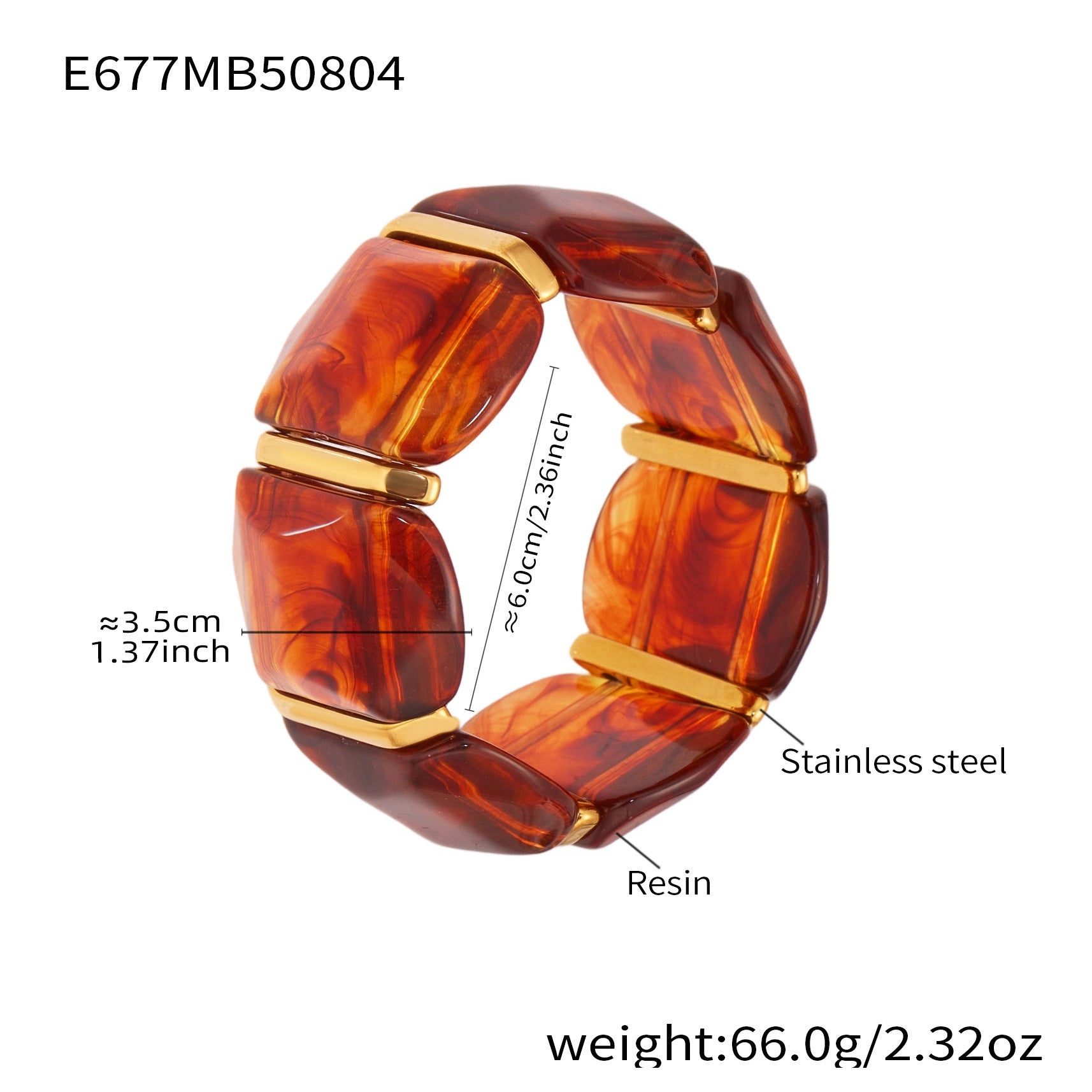 316L Stainless Steel Colorful Resin Wide Elastic Bracelet - Image 4