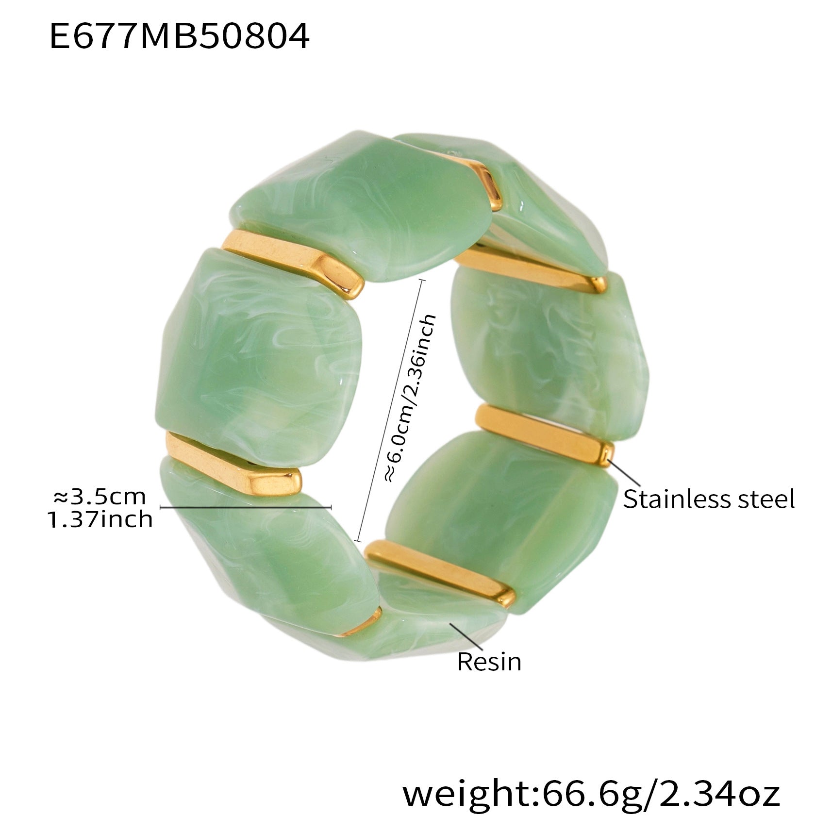 316L Stainless Steel Colorful Resin Wide Elastic Bracelet - Image 5