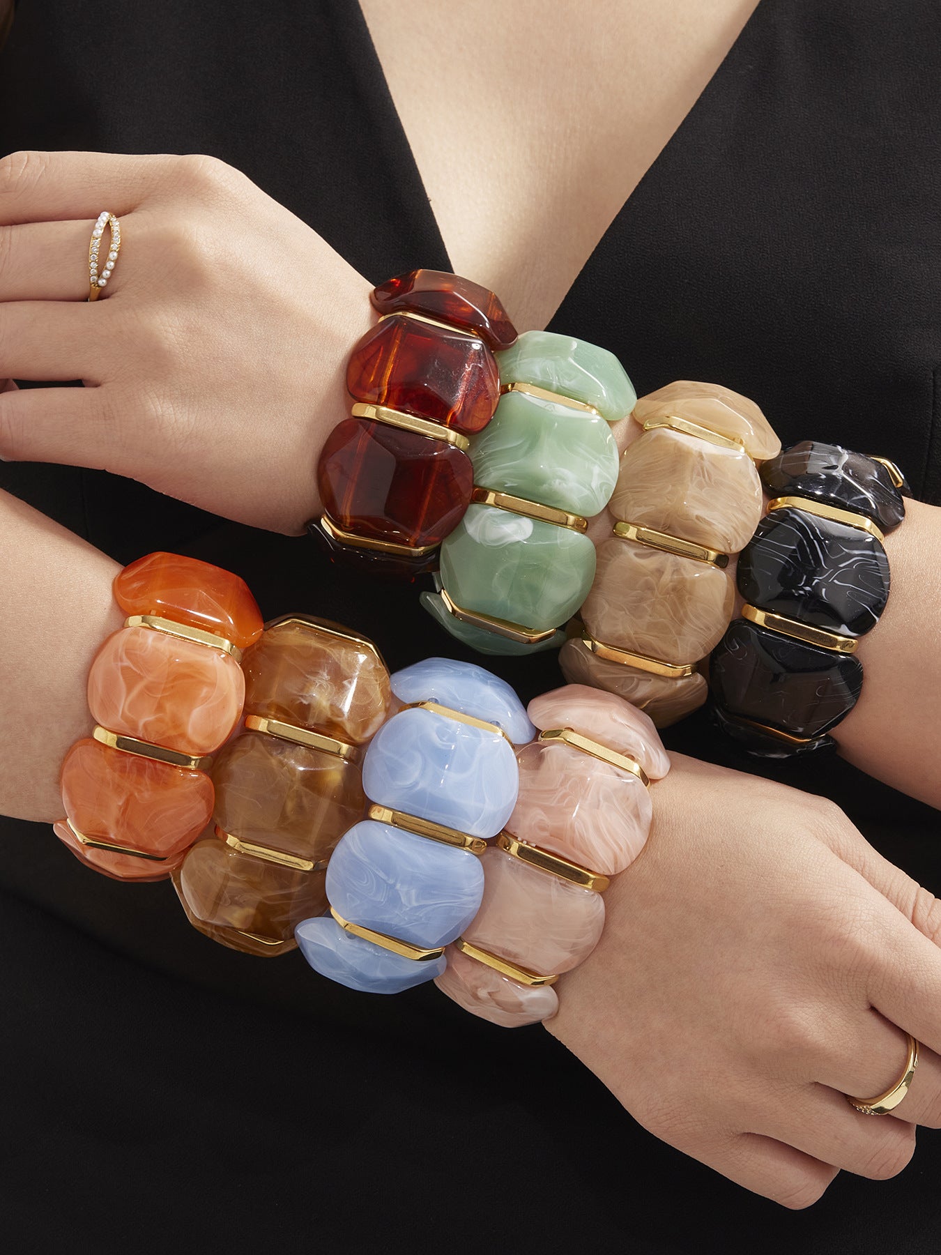 316L Stainless Steel Colorful Resin Wide Elastic Bracelet - Image 6