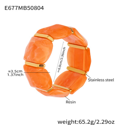 316L Stainless Steel Colorful Resin Wide Elastic Bracelet - Image 7