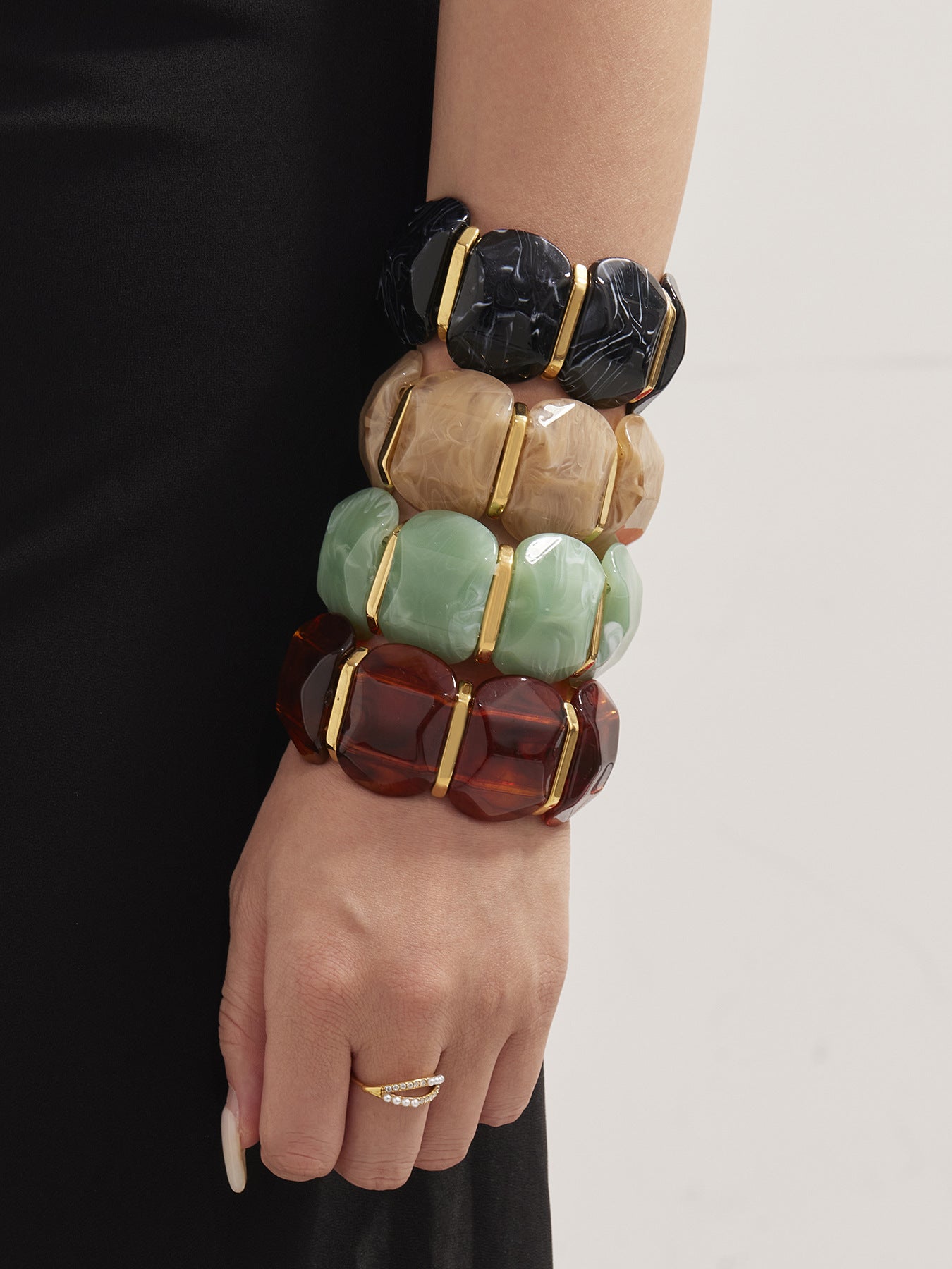 316L Stainless Steel Colorful Resin Wide Elastic Bracelet - Image 8