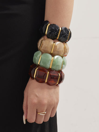 316L Stainless Steel Colorful Resin Wide Elastic Bracelet - Image 8