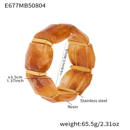 316L Stainless Steel Colorful Resin Wide Elastic Bracelet - Image 9