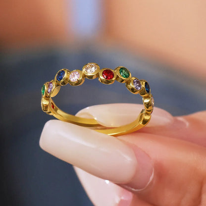 316L Stainless Steel Colorful Zircon Adjustable Ring - Image 2