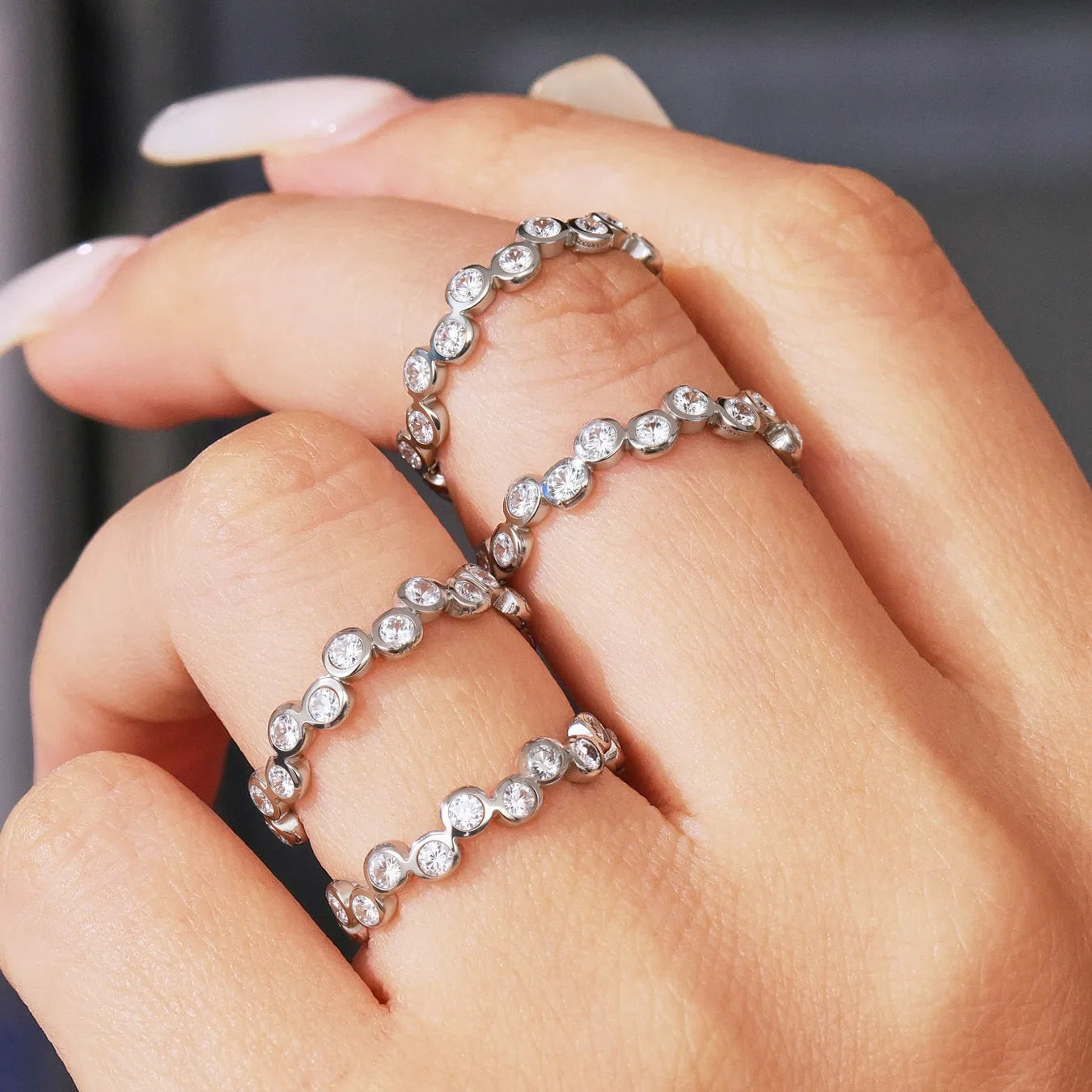 316L Stainless Steel Colorful Zircon Adjustable Ring - Image 3