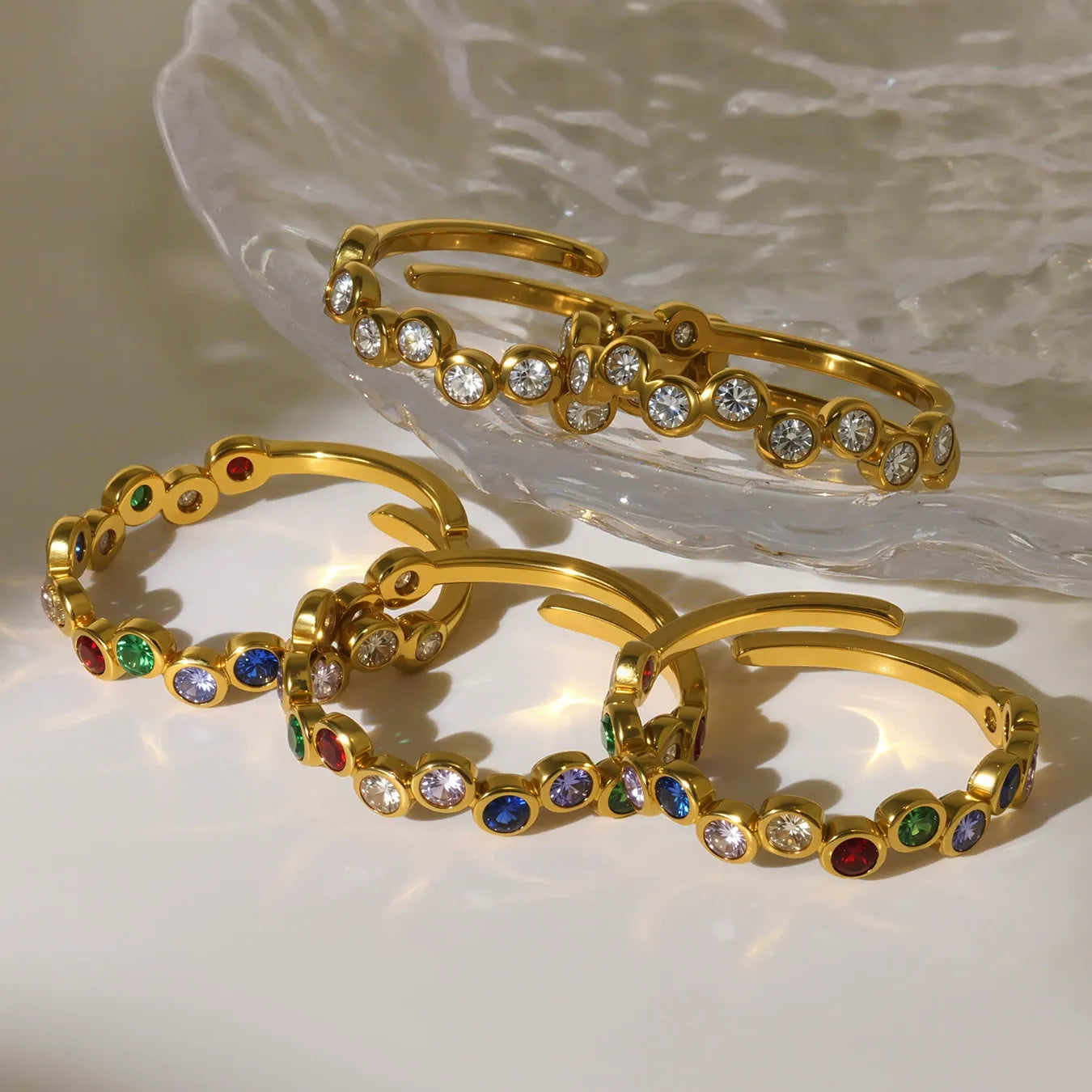 316L Stainless Steel Colorful Zircon Adjustable Ring - Image 4