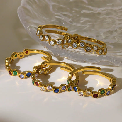 316L Stainless Steel Colorful Zircon Adjustable Ring - Image 4