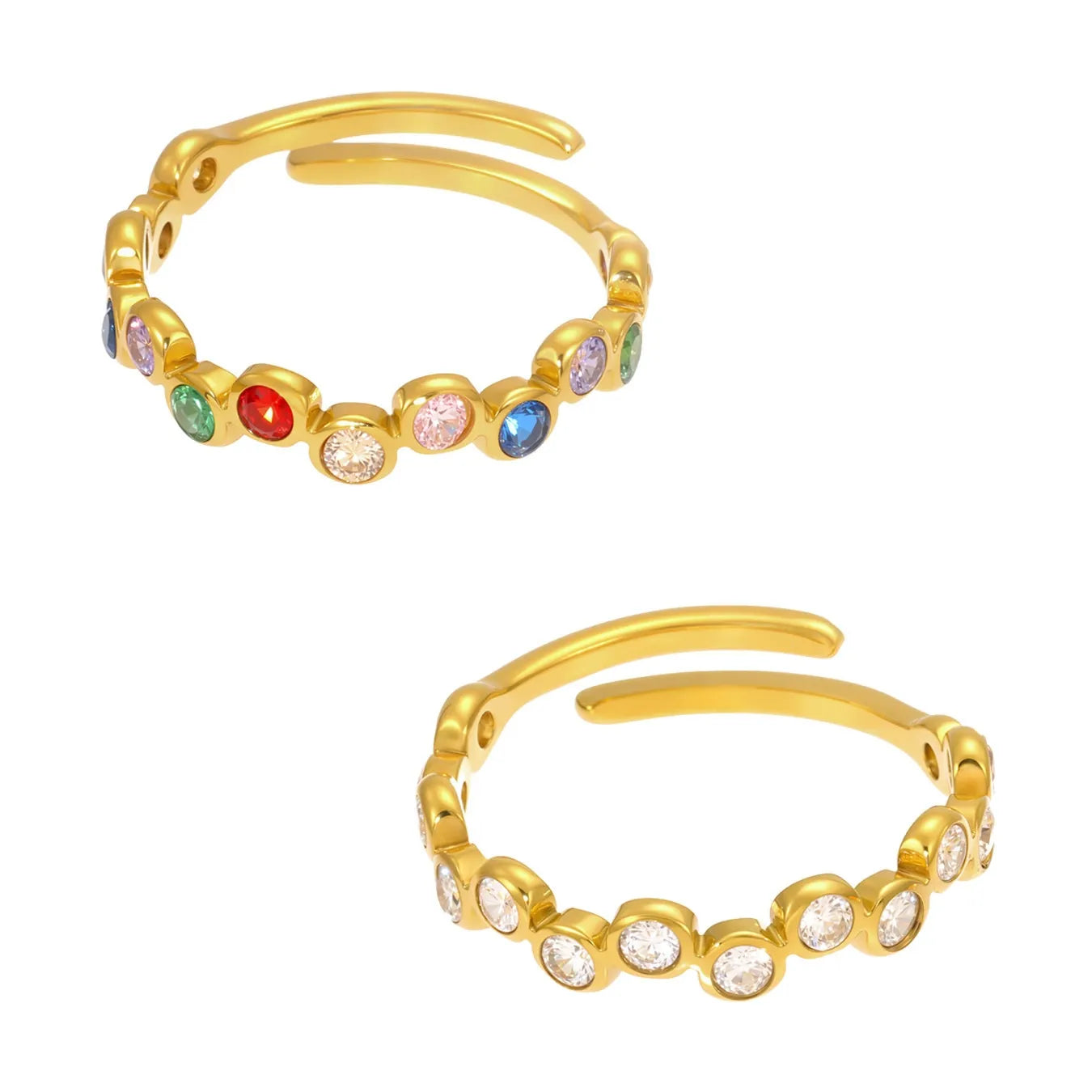 316L Stainless Steel Colorful Zircon Adjustable Ring - Image 5