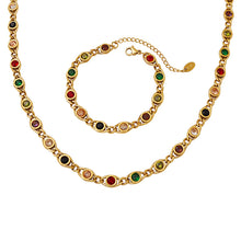 316L Stainless Steel Colorful Zircon Interlocking Chain Small Fisheye Design Necklace & Bracelet Set - Image 7
