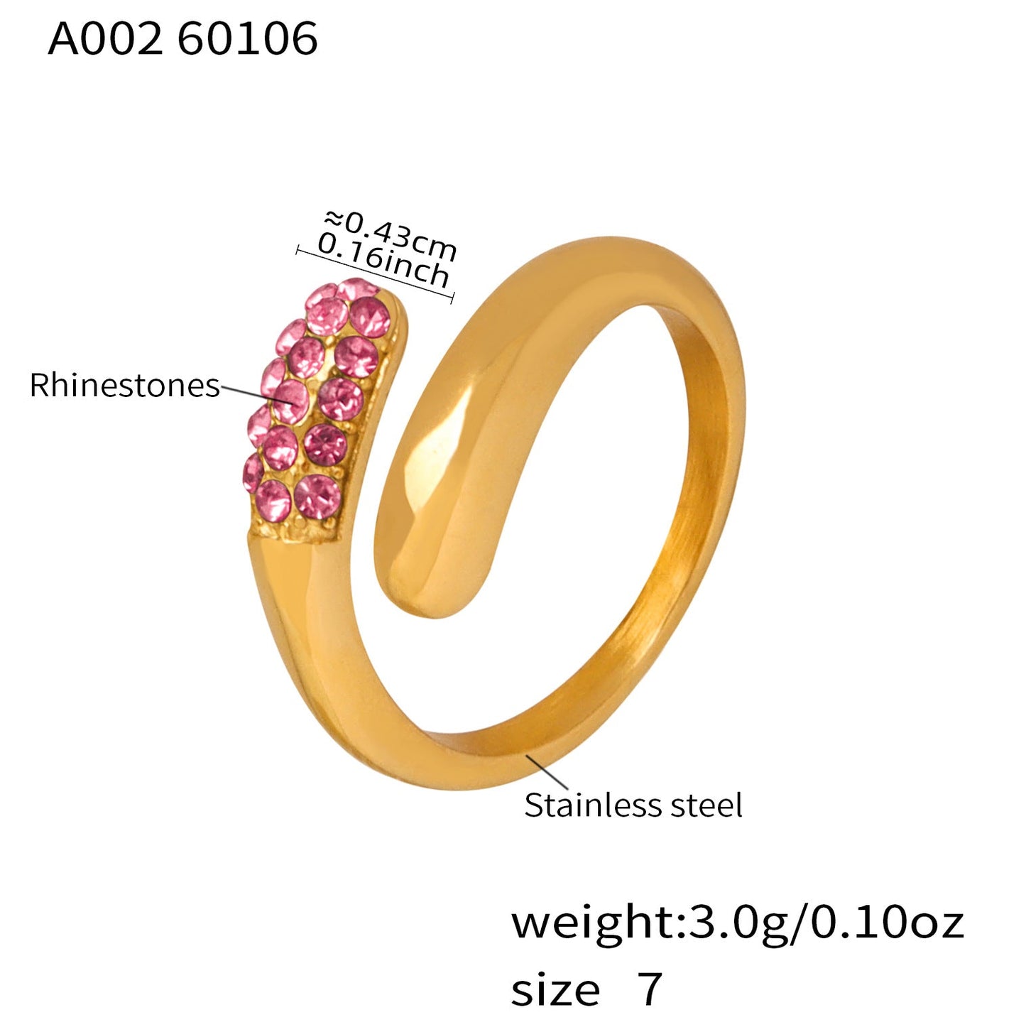 316L stainless steel gold cross open ring with pink CZ rhinestones, minimalist luxury ring wholesale