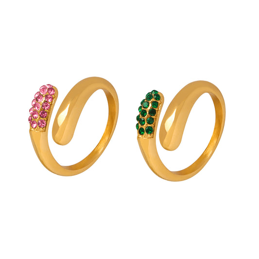 316L Stainless Steel Cross Geometric Open Ring with CZ Rhinestones