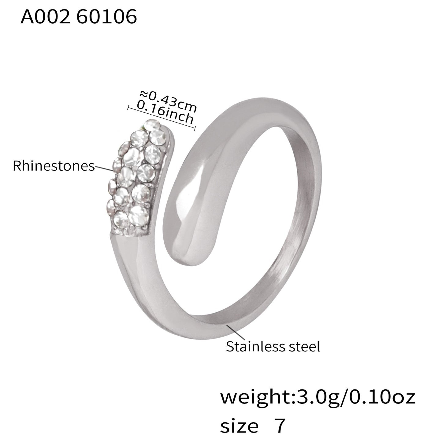 316L Stainless Steel Cross Geometric Open Ring with CZ Rhinestones