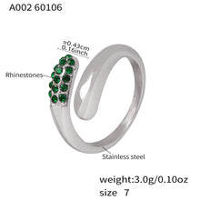 316L stainless steel silver cross open ring with green CZ rhinestones, minimalist open ring wholesale