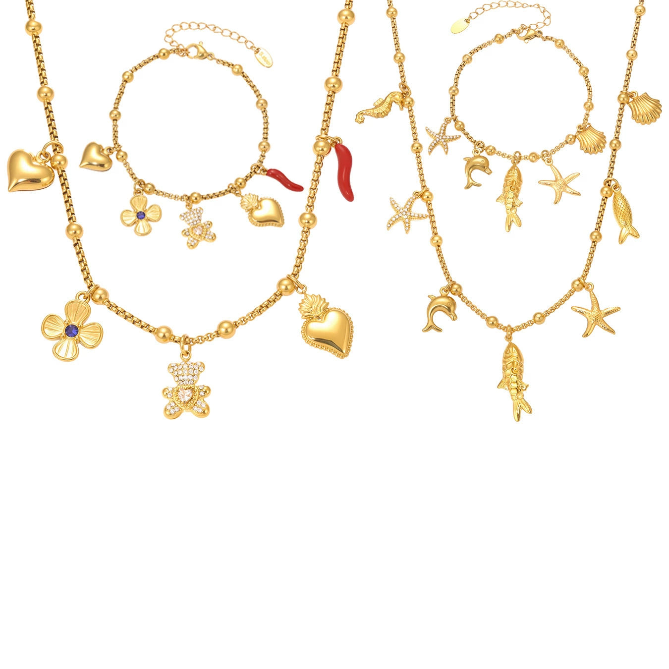 316L Stainless Steel Customizable Charm Necklace & Bracelet Collection - Image 5