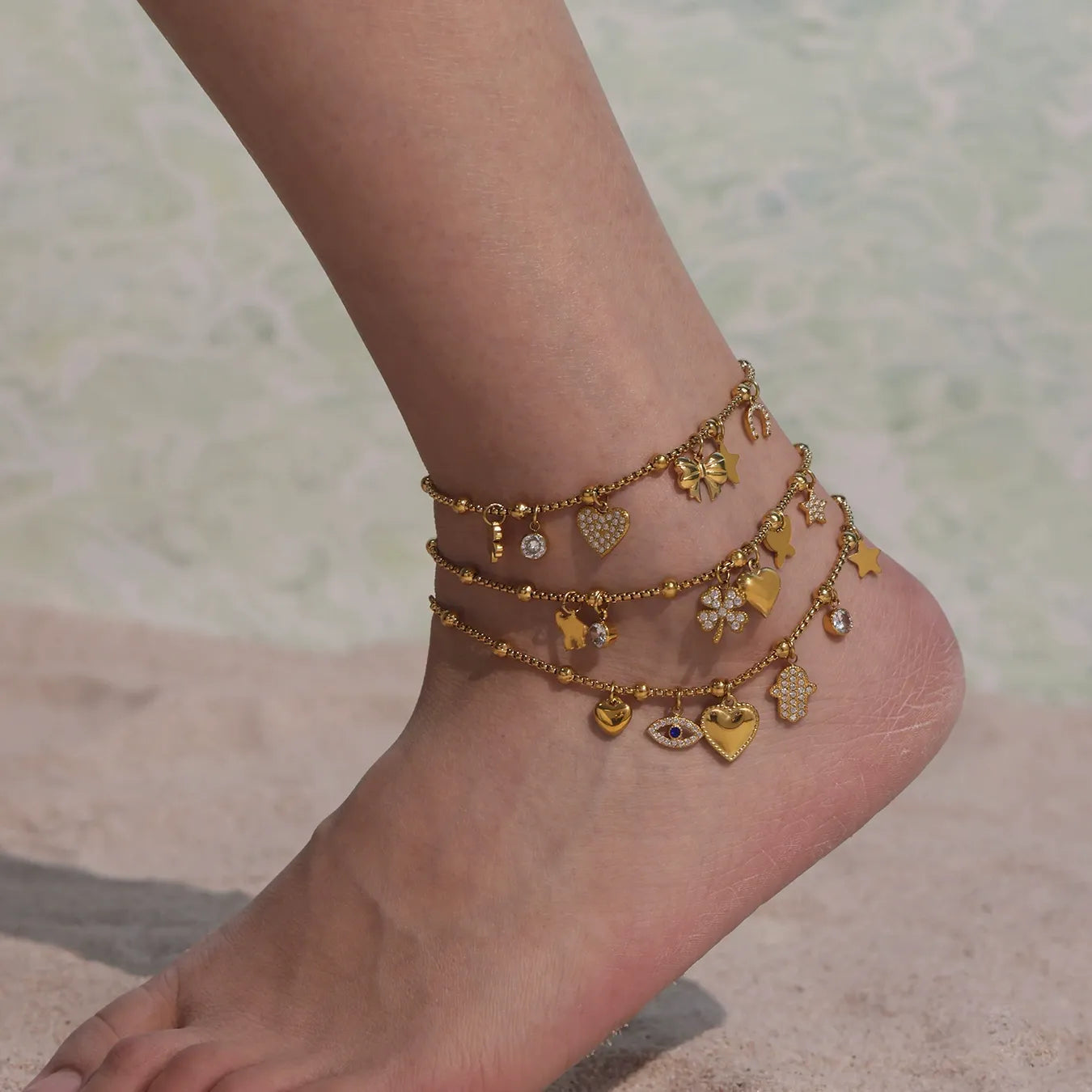 316L Stainless Steel Customizable Zirconia Charm Bracelet & Anklet - Image 1