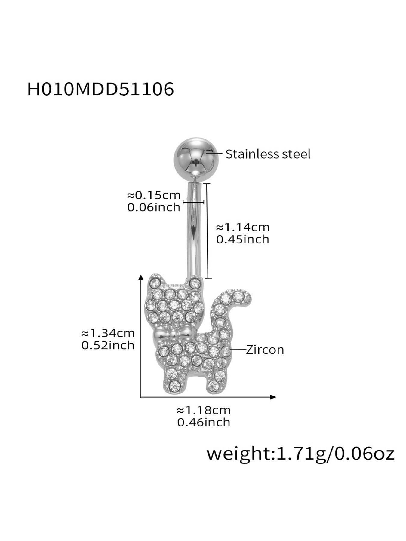 316L Stainless Steel CZ Belly Button Rings