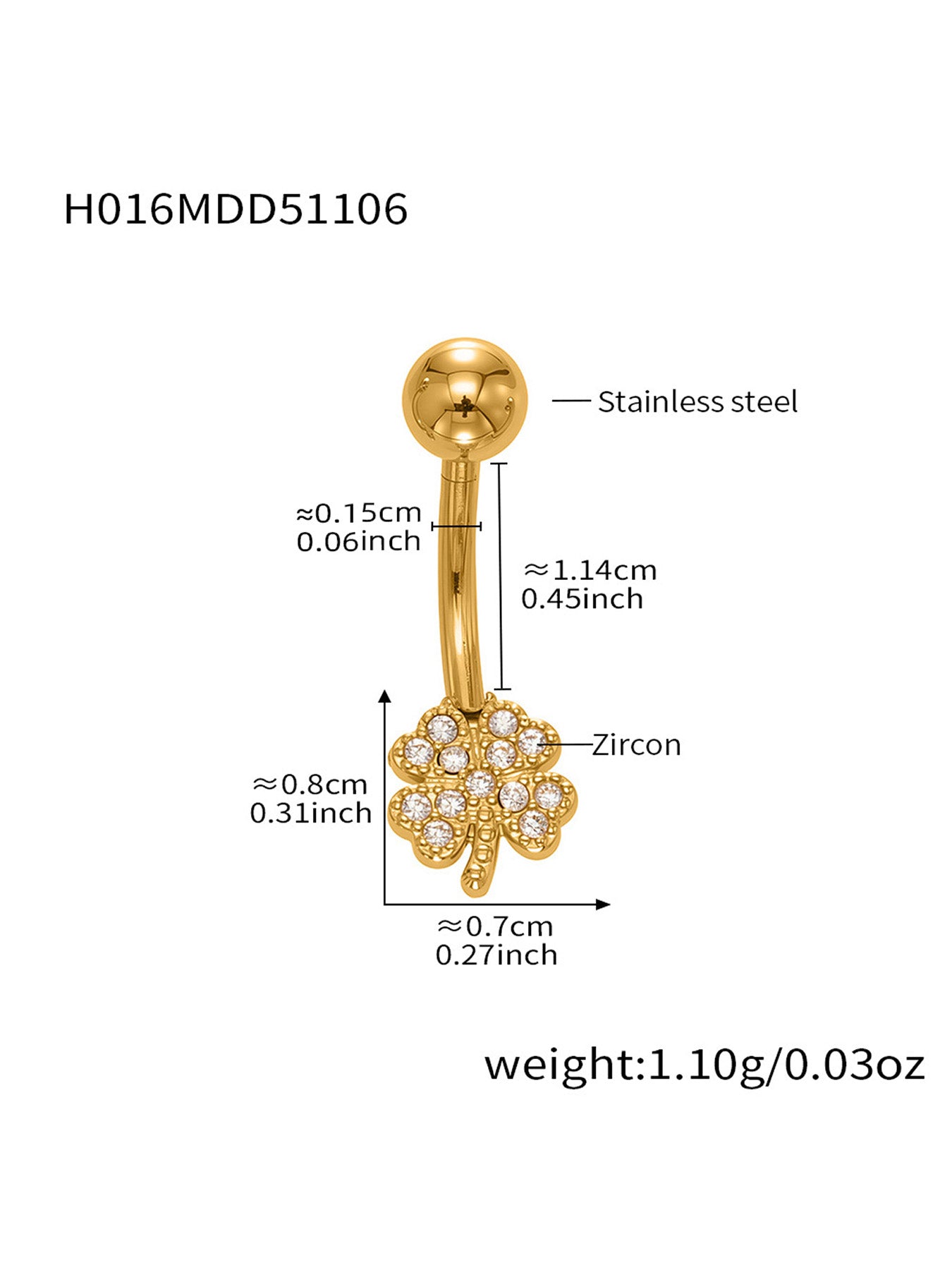 316L Stainless Steel CZ Belly Button Rings